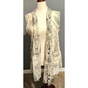 Coldwater Creek Boho Ivory & Black Floral Oversized Duster Vest